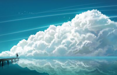 Anime fantasy art sky pier clouds reflection Playmat Gaming Mat Desk