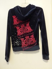 Vintage Y2K Juicy Couture Velour Hoodie Graphic Rhinestones Black Red Medium