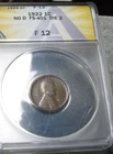 1922 No D Die Pair 2 Lincoln Cent ---- Fine ANACS Graded Coin ---- #274C