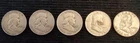 (5) Franklin Half Dollar Coins - 90% Silver