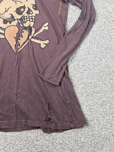 Ed Hardy Shirt Womans Medium Brown Dbl Graphic Long Sleeve Lightweight Casual - Picture 5 of 20