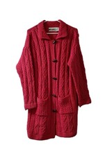 Vtg Aran Crafts Merino Wool Long Cardigan Sweater M Heavy Cable-knit Fisherman