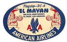 American Airlines El Mayan Luggage Label Mexico Monterrey El Paso 1930s