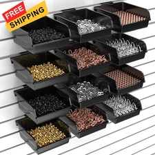 12 Pack Slatwall Bins with Hooks Plastic Organizer 12, Black 
