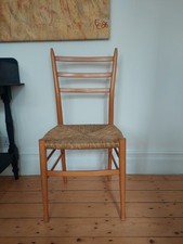 Set of 5 Vintage Mid-Century Italian Ladder Back Dining Chairs with Rush Seats