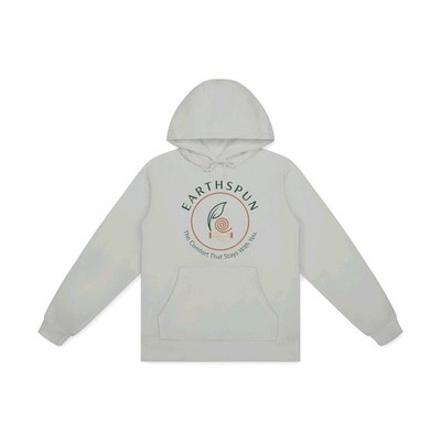 EARTHSPUN Light Gray Graphic Pullover Hoodie with Logo, Drawstring, Hooded