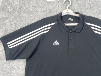 VTG Adidas Climalite Polo Shirt Mens XL Black 3-Stripes Golf Performance Y2K