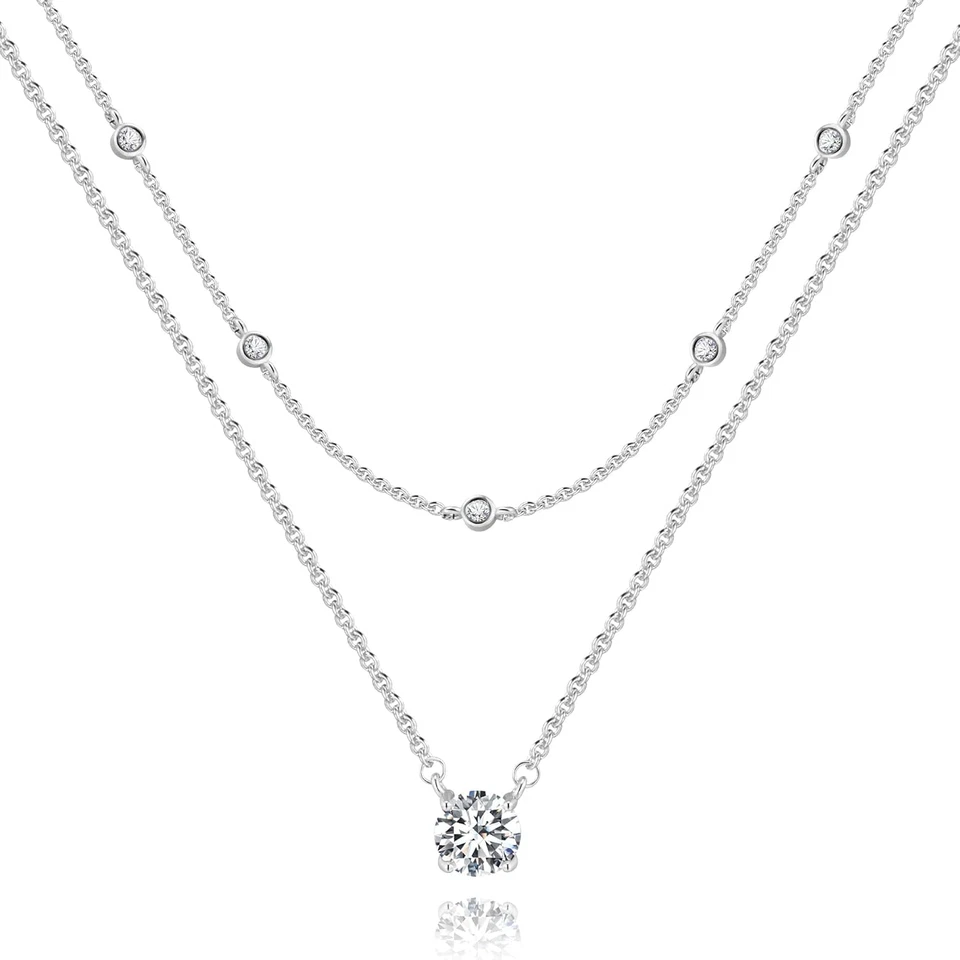 Collana Donna Argento Sterling 925 Con Collana Con Zirconi Cubici Da Donna, Cate - Immagine 2 di 4