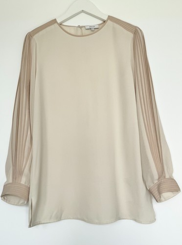 REISS Hermina beige elfenbein Shirt Plissee Detail formelle Bluse Top UK6 EUR34 *sehr guter Zustand* - Bild 2 von 9