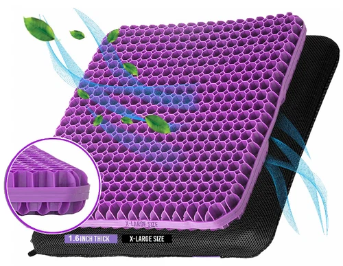 Gel Seat Cushion for Long Sitting, Ergonomic Cooling Pad, Non-Slip Cover- XLarge