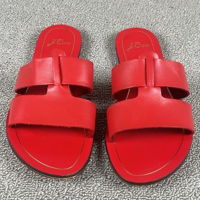 J Crew CYPRUS Sandals Womens 8.5 Red Leather Criss Cross Flat Slides