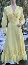 VINTAGE 1970's YELLOW PRAIRIE BOHO COTTAGECORE MAXI DRESS