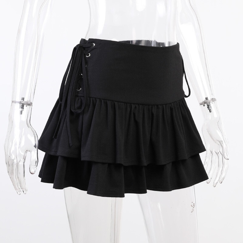 Women Mini Layered Skirt Short Ruffle Frill Pleated Bandage