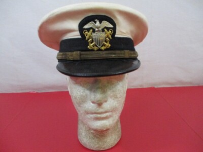 WWII US Navy USN Officer's White Visor Service Cap or Hat w