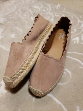 NWOT Crown Vintage Size 8.5 Suede Tan Espadrilles Flats Scarlett Light Pink Rose