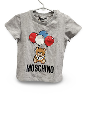 NWT New Moschino Baby Grey Short Sleeve Teddy & Balloons Print T-Shirt 18/24m