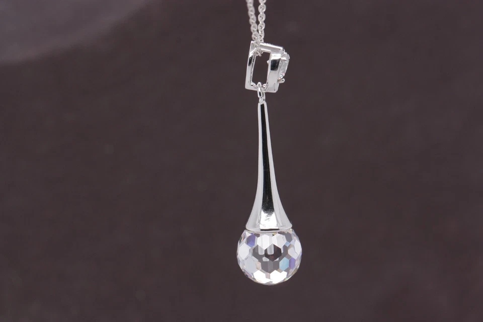 Sterling Silber Zirkonia Discokugel Elegance Anhänger & Silber Halskette - Bild 3 von 4