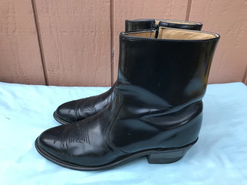 VERY RARE HASSIA Men's 10M Side Zip Leather Ankle Boots Formal Dress Mid Heel AY