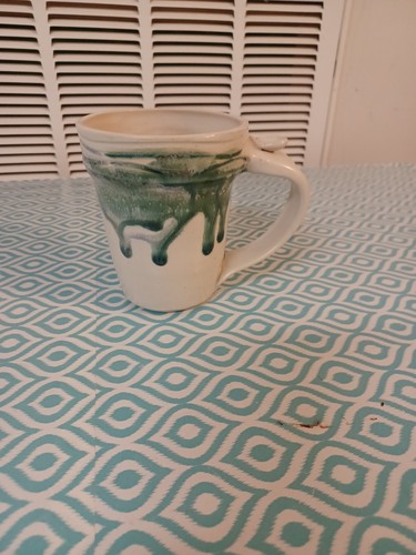 Tazza caffè ceramica artistica teal fatta a mano tazza poggiapollice smalto a goccia - Foto 7 di 9