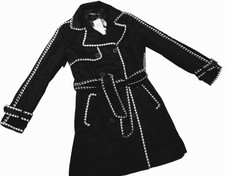 Rampage Black Trench Peacoat Jacket Houndstooth Print Trim Junior-miss M 7-9 Nwt