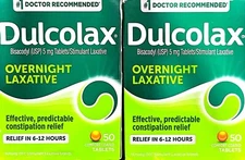 Dulcolax OVERNIGHT Laxative 50 COATED TABLETS*TWO PACK**EXP:10/26*FREE SHIPPING*