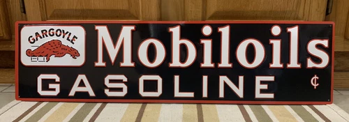 Gargoyle Mobiloils Gasoline Metal Sign Service Station Vintage Style Wall Decor