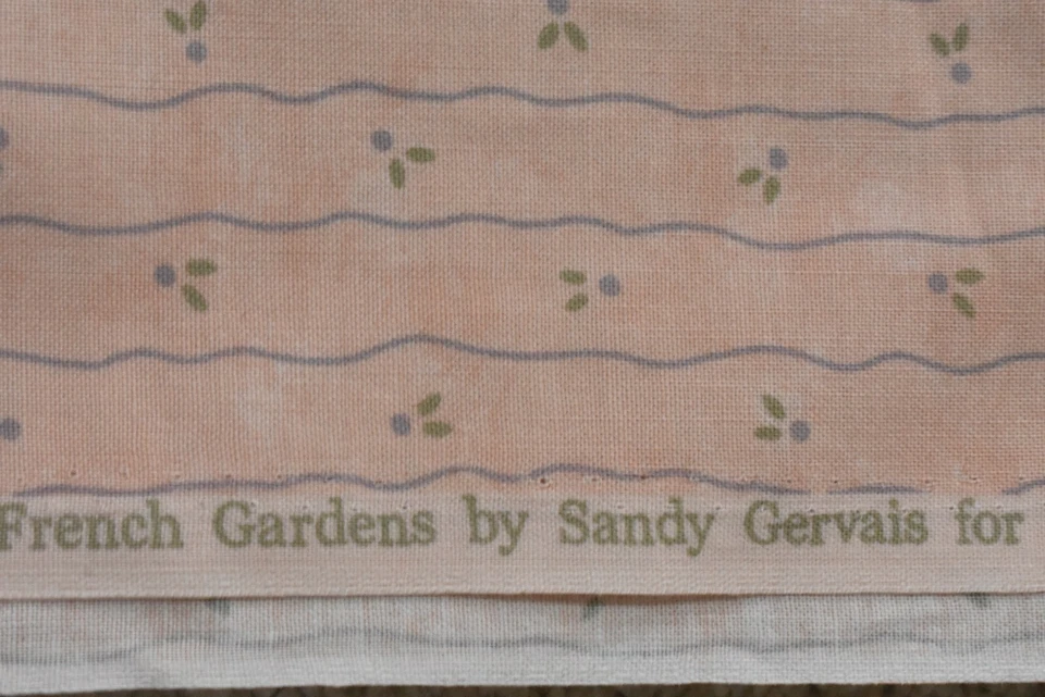 By 1/2 Yd Green & Blue on Peachy-Pink Cotton, French Gardens/Gervais/Moda B1119 - Image 4 of 4