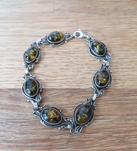 Vintage Baltic Sterling Silver Genuine Amber Bracelet 7 inches - Picture 3 of 10
