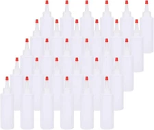 30 Pack Small Plastic Squeeze Condiment Bottles with Red Tip Cap 4 Ounce Squirt
