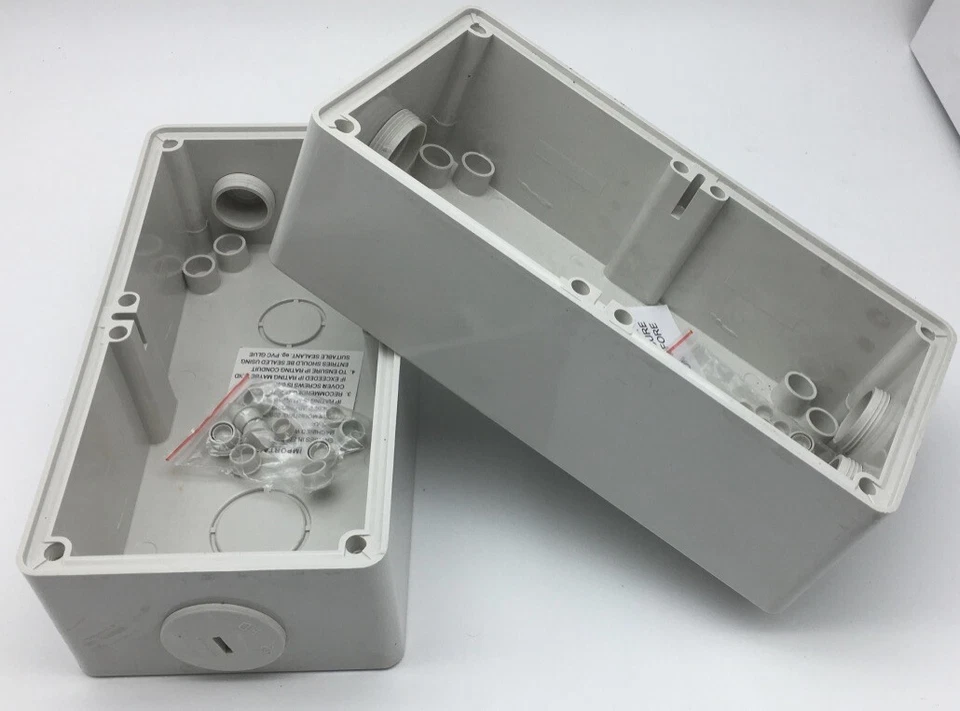 E2 IP66 2 Gang Base Double Weatherproof Enclosure Outlet 2 Module Box Mountng x2 - Image 2 of 4