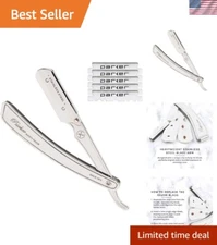 Compact Stainless Steel Razor for Barbers: Includes 5 Smooth-Shaving Blades