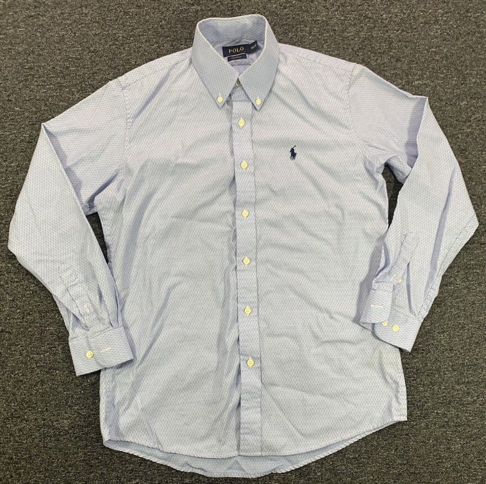 Polo Ralph Lauren Shirt Button Down Men's Size 33 Light Blue Geometric Cotton