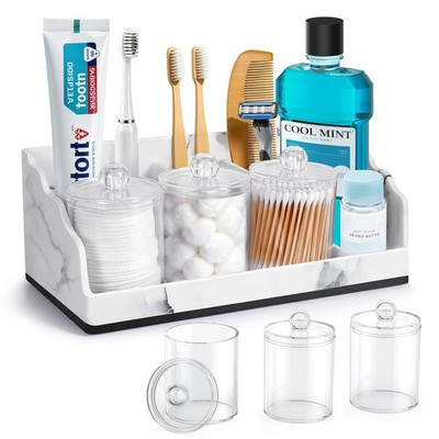 TuCao Bathroom Counter Organizer with 3PCS Qtip Holder, Marble Toothbrush Hol...
