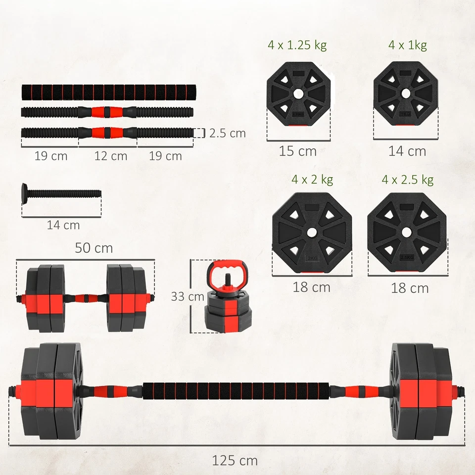 SPORTNOW 6-in-1 Adjustable Weight Dumbbells Set, 30kg Free Weights Set, Red, photo 3 of 5