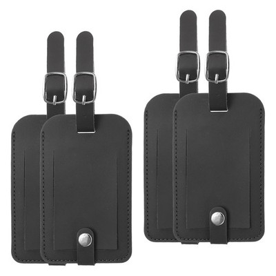 4Pack Luggage Bag Tags PU Leather Suitcase Name Travel ID Label Black