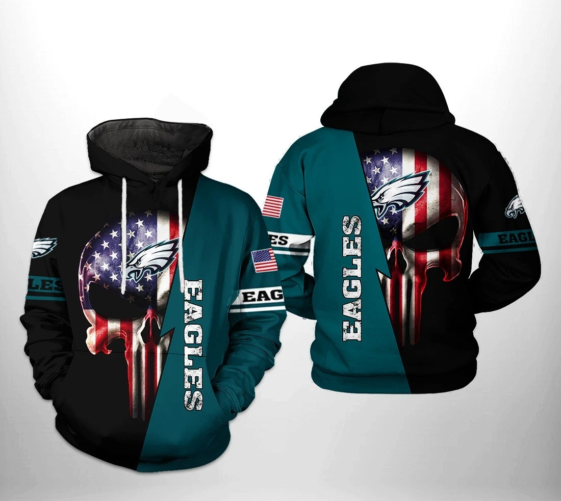 football Philadelphia Eagles Team USA Patriotic Flag Skull 3D Printed Hoodie