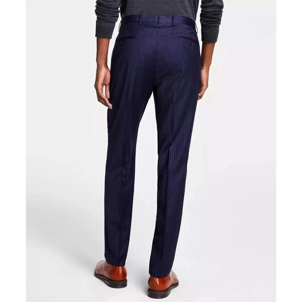 Pantalones de Traje Clásicos Michael Kors Para Hombre Azul Marino A Rayas Lana Elastizados Malone 36W 34L Foto 2 de 4