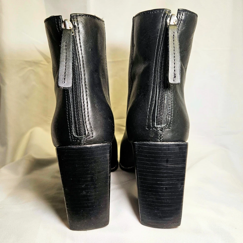 Steve Madden Olga Black Leather Silver Beaded Block Heel Bootie Women's Size 8 - Image 4 of 4