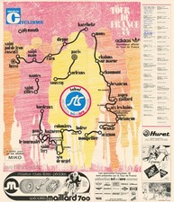 Tour de Francia - Miroir du Cyclisme. Cartel mapa ruta ciclismo 60x70cm 1974