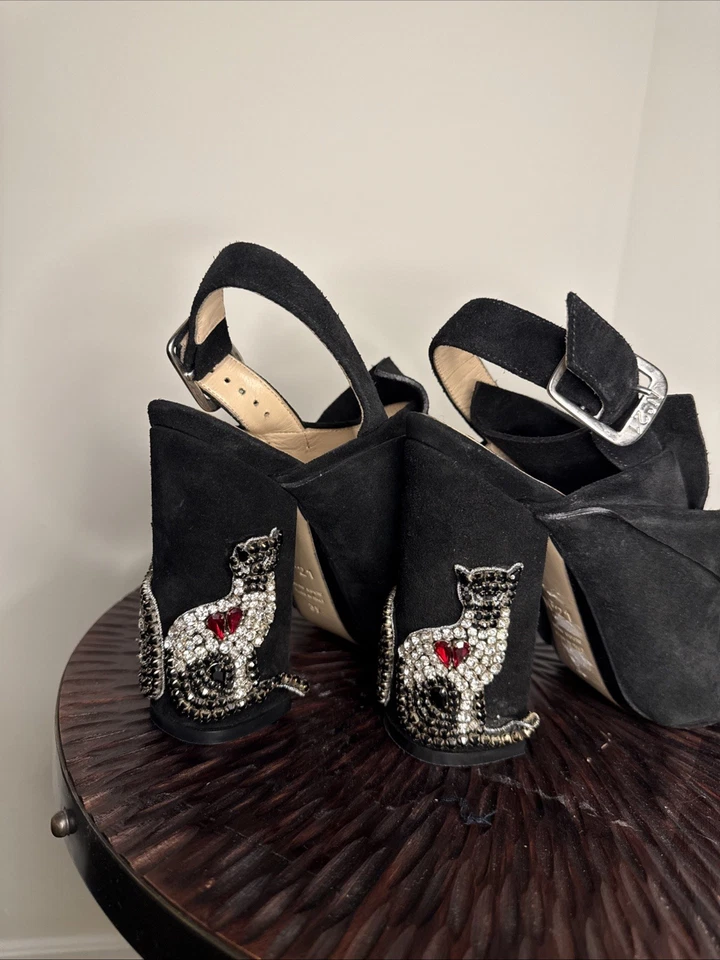 Sandalia Tacón 4.75" Anudada Terciopelo Negro Embellecida Gatos Nº21 EE. UU. 8/IT 39 Foto 4 de 4