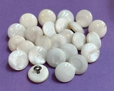 12 VTG Thick & Lustrous White Mother of Pearl Buttons, 1/2" Dia., Metal Shank