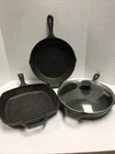 Lodge Cast Iron Skillet Frying Pan 8SK 10" With Lid Vtg USA & Square Lot of 3