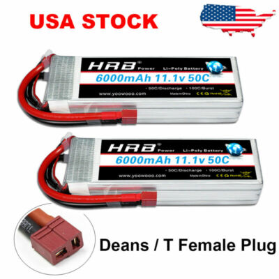 2X HRB 3S 6000mAh 11.1V Deans T Plug Lipo Battery for RC Helicopter Truck Drone