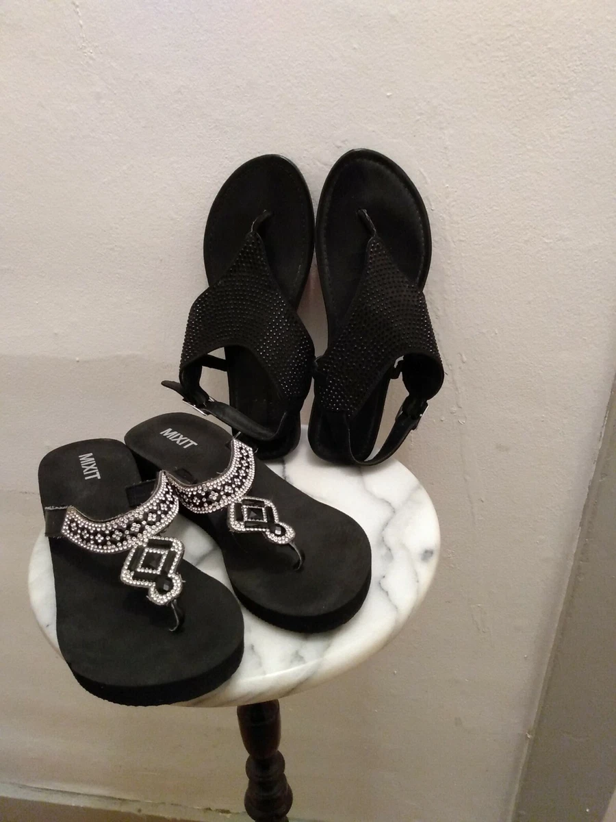 2 Pairs Women s Sandals 1 Flip Flop 1.5 inch Wedge 1 Ankle Strap Both Size 7