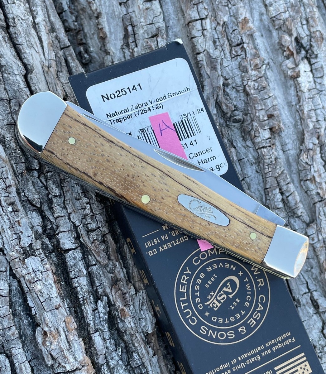 CASE XX *a 2024 SMOOTH NATURAL ZEBRA WOOD TRAPPER KNIFE KNIVES NEW