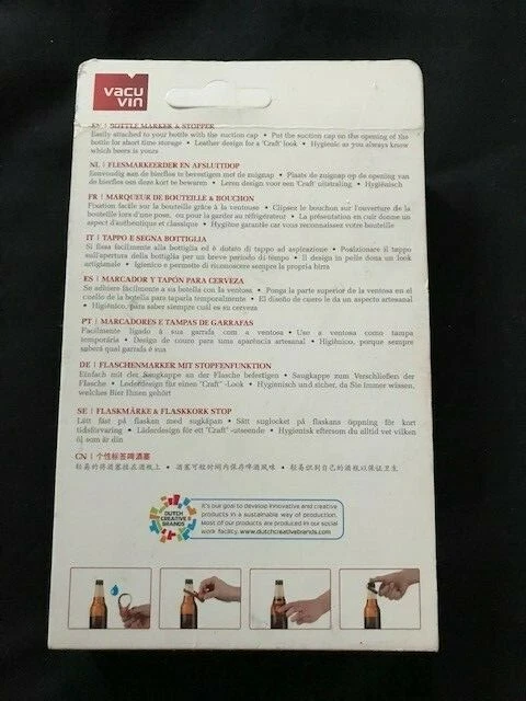 Juego de seis marcadores y tapones para botellas de cerveza Vacu Vin de cuero de silicona  Foto 2 de 2