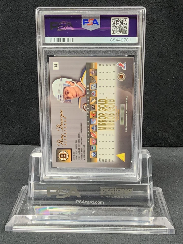 1995 SELECT CERTIFIED MIRROR GOLD NHL HOCKEY SLU CARD RAY BOURQUE PSA 8 POP 1 - Image 2 of 4