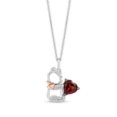 Unique Winnie the Pooh Lab Created Garnet Cartoon Pendent Necklace 925 Silver - Picture 1 of 3