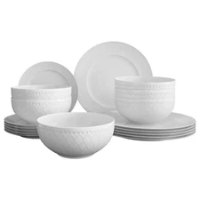Yoshy 18-Piece White Embossed Mesh Bone China Dinnerware Service for 6