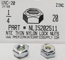 1/4-20 THIN HEX NYLON INSERT LOCK NUTS NTE SERIES STEEL ZINC PLATED (500)